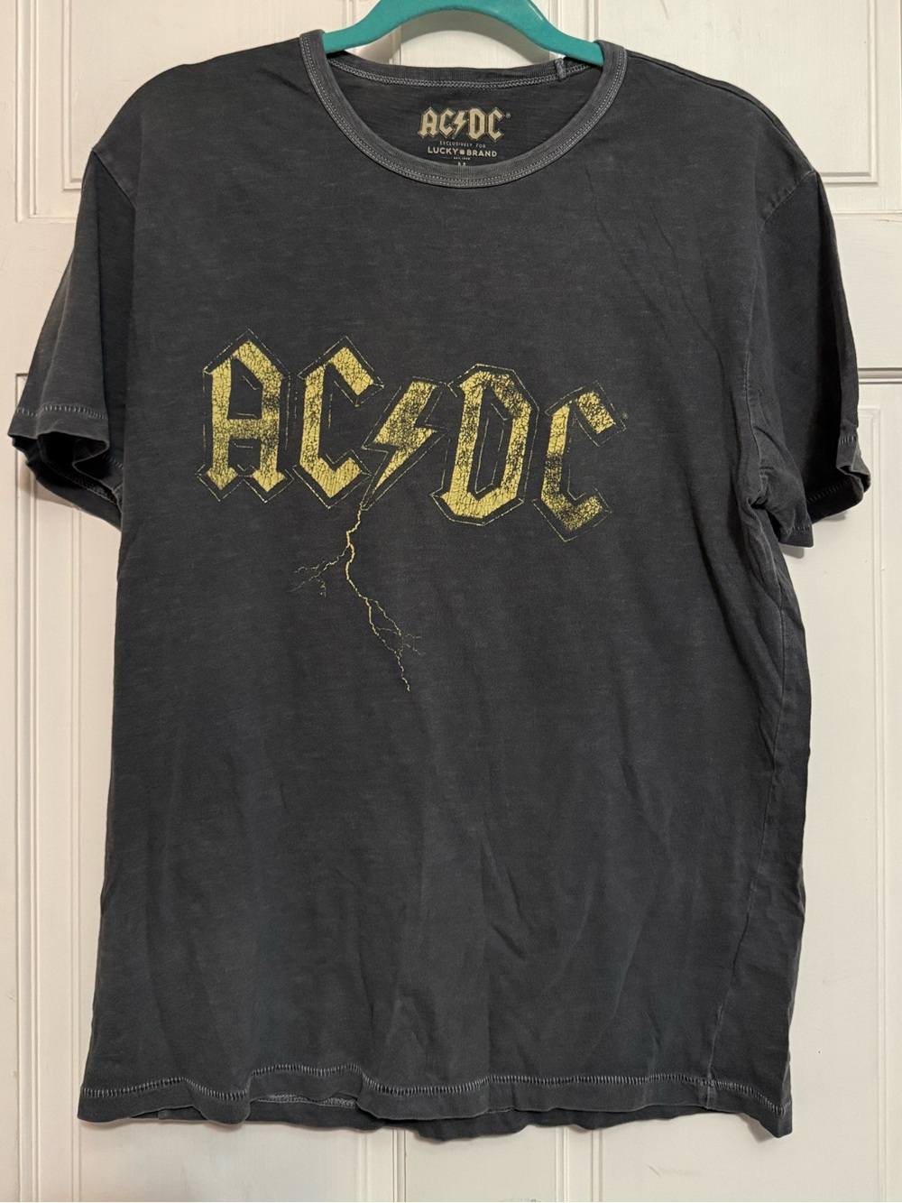 Lucky Brand Black Short Sleeve AC/DC Graphic Tee with Yellow Logo